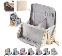 Beauty case verticale da viaggio, grande capacità, organizer per cosmetici Oxford con scomparti, custodia portatile per articoli da toeletta e cancelleria (grigio), Beige, 23 * 22 * 6.5 centimeters