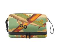 Beauty case vintage a doppio strato con aereo Fly on Sky, per donne e ragazze, trousse da viaggio per trucchi, pratica borsa organizer con scomparto per pennelli, Multi, 27x15x14 cm/10.6x5.9x5.5 in,