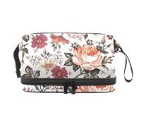 Beauty case vintage a doppio strato con fiori di camomilla rosa petunia per donne e ragazze, borsa da viaggio per trucchi pratica borsa organizer con scomparto per pennelli, Multi, 27x15x14