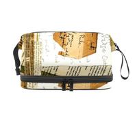 Beauty case vintage a doppio strato con pagine per ricette per donne e ragazze, borsa da viaggio per trucchi pratica borsa organizer con scomparto per pennelli, Multi, 27x15x14 cm/10.6x5.9x5.5 in,