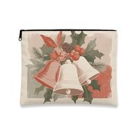 Beauty case vintage con campanelle, borsa da viaggio rustica da donna, piccola borsa portatile in tela con cerniera, borsa da toilette natalizia per la cura della pelle, Beige, 7x9 Inch, Campane