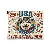 Beauty case vintage con cane husky 250 anni, 4 luglio, astuccio da viaggio per donne e ragazze, organizer portatile americano in tela con cerniera, 17,8 x 22,9 cm