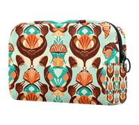 Beauty case vintage con conchiglie astratte a scacchi, morbida e portatile, per viaggi e casa, Multi, 18.5x7.5x13cm/7.3x3x5.1in, Art Deco