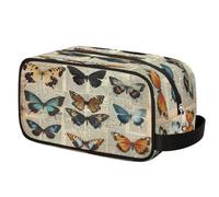 Beauty case vintage con farfalle e giornali, per uomini e donne, borsa per cosmetici con manico, organizer da viaggio, borsa portatile impermeabile per palestra, vacanze, campeggio, sport