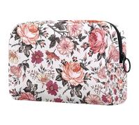 Beauty case vintage con fiori di camomilla rosa petunia per donne, trousse da viaggio per articoli da toeletta grandi, pratica borsa organizer con cerniera, Multi, 18.5x7.5x13cm/7.3x3x5.1in, Beauty