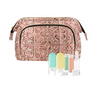Beauty case vintage con fiori incrociati in oro rosa, borsa da viaggio portatile per cosmetici, borsa per il cambiamento per grande capacità