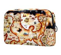 Beauty case vintage con mappa del tesoro nautico dei pirati da donna, borsa da viaggio per articoli da toeletta grande, pratica borsa organizer con cerniera, Multi, 18.5x7.5x13cm/7.3x3x5.1in, Beauty