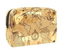 Beauty case vintage con mappa nautica pirata e bussola telescopico per donne, beauty case da viaggio, grande, in PVC, pratico astuccio organizer con cerniera, Multi, 18.5x7.5x13cm/7.3x3x5.1in, Beauty