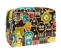 Beauty case vintage con motivo robot e mostri, da donna, borsa da viaggio grande in PVC per trucchi, pratica borsa organizer con cerniera, Multi, 18.5x7.5x13cm/7.3x3x5.1in, Beauty case