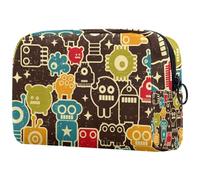 Beauty case vintage con motivo robot e mostri, da donna, per articoli da toeletta da viaggio, grande, pratica borsa organizer con cerniera, Multi, 18.5x7.5x13cm/7.3x3x5.1in, Beauty case