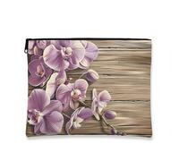 Beauty case vintage con orchidee, astuccio da viaggio per cosmetici, con fiori viola, organizer portatile in tela con cerniera, regalo primaverile per la cura della pelle, Viola, 7x9 Inch, Orchidea