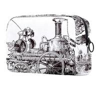 Beauty case vintage con pompa a vapore sulla carrozza da donna, borsa da viaggio per articoli da toeletta grandi, pratica borsa organizer con cerniera, Multi, 18.5x7.5x13cm/7.3x3x5.1in, Beauty case