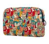 Beauty case vintage da donna, con motivo con gufi, volti e uccelli, da viaggio, grande, con cerniera, Multi, 18.5x7.5x13cm/7.3x3x5.1in, Beauty case