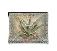 Beauty case vintage floreale, borsa da viaggio per cosmetici con giglio bianco per donne, piccola borsa portatile in tela con cerniera, borsa da toilette regalo primaverile, bianco, 7x9 Inch, Borsa