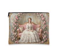 Beauty case vintage floreale, elegante astuccio da viaggio per cosmetici, da donna, elegante organizer portatile in tela con cerniera, perfetto per regali di primavera e matrimoni, Pesca, 7x9 Inch