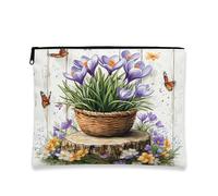 Beauty case vintage floreale, viola croco e farfalle, astuccio da viaggio per donne, organizer portatile in tela con cerniera, borsa da toilette primaverile per la cura della pelle, 17,8 x 22,9 cm