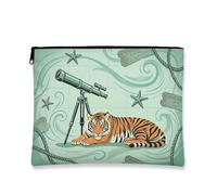Beauty case vintage nautico con tigre e telescopio, borsa da viaggio per donne, organizer portatile in tela con cerniera, borsa da toilette estiva da spiaggia, Verde, 7x9 Inch, Tigre