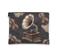 Beauty case vintage per la musica, elegante astuccio da viaggio per violino e grammofono da donna, organizer portatile in tela con cerniera, scelta perfetta per gli amanti della musica, ideale per