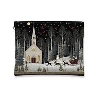 Beauty case vintage per le vacanze, accogliente borsa da viaggio per cosmetici con chiesa innevata, borsa da viaggio per donne, organizer portatile in tela con cerniera, borsa da toeletta stagionale