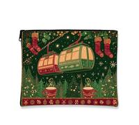 Beauty case vintage per le vacanze, verde a forma di gondola natalizia, borsa da viaggio per donne, piccola borsa portatile in tela con cerniera, borsa da toeletta stagionale, Verde, 7x9 Inch, Vacanze