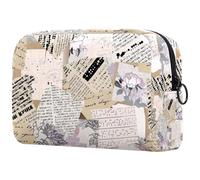 Beauty case vintage strappato con frammenti di giornale da donna, borsa da viaggio per articoli da toeletta grande, pratica borsa organizer con cerniera, Multi, 18.5x7.5x13cm/7.3x3x5.1in, Beauty case