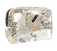 Beauty case vintage strappato con frammenti di giornale per donne, beauty case da viaggio, grande, in PVC, pratico astuccio organizer con cerniera, Multi, 18.5x7.5x13cm/7.3x3x5.1in, Beauty case