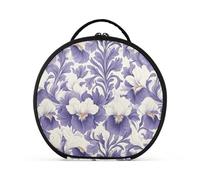 Beauty case vintage viola e bianco con fiori di iris con scomparti e manico, borsa da viaggio leggera con divisori regolabili 28 cm