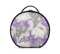 Beauty case vintage viola e bianco con fiori di iris con scomparti e manico con cerniera e divisori regolabili 28 cm