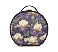 Beauty case vintage viola e bianco con fiori di iris con scomparti e manico, impermeabile, con manico e divisori regolabili, 28 cm