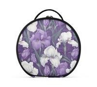 Beauty case vintage viola e bianco con fiori di iris verticale autoportante largravel borse da donna con divisori regolabili 28 cm