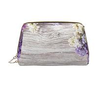 Beauty case viola con fiori bianchi stampati da viaggio organizer per pennelli cosmetici custodia in pelle custodia per trucchi con cerniera borsa da toilette per donne, bianco, taglia unica, bianco,
