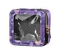 Beauty case viola con pianeta misterioso universo trasparente, piccola borsa da toilette con cerniera organizer per trucco da donna