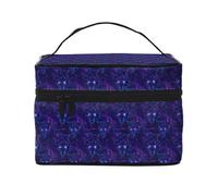 Beauty case viola con stampa di testa di lupo cyber e testa di lupo, graziose borse per cosmetici da donna, grande borsa organizer da viaggio per il trucco