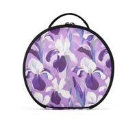 Beauty case viola e bianco con fiori di iris con scomparti e manico, borsa da viaggio leggera da appendere con divisori regolabili 28 cm