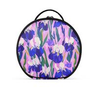 Beauty case viola e bianco con fiori di iris da viaggio, accessori essenziali, borsa per cosmetici con divisori regolabili 28 cm