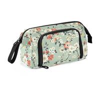 Beauty Floral Pattern Light Green School Pencil Case Grande Capacità Box Organizer con Manico Astuccio con Cerniera per Infermiere Scuola Superiore