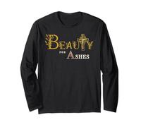 Beauty for Ashes Donne & Ragazze Scrittura Croce Dorata Floreale Maglia a Manica