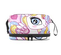 Beauty Little Unicorn - Trousse a doppio strato per cosmetici per donne e ragazze, borsa da viaggio per trucchi, pratica borsa organizer con scomparto per pennelli, Multi, 27x15x14 cm/10.6x5.9x5.5 in,