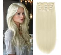 BEAUTY ON LINE Extension di capelli lisci spessi naturali, 56 cm, colore biondo bianco 1001, 6 pezzi, capelli lisci sintetici da donna