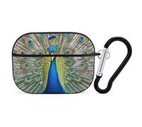 Beauty Peacock AirPod Pro, cover rigida antigraffio in policarbonato con portachiavi, accessorio per AirPod Pro 2°/1° custodia per donne e uomini, stile nero