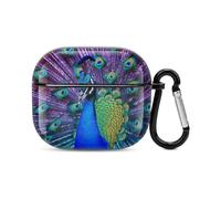 Beauty Peacock - Custodia per auricolari Bluetooth a corpo intero, protezione antiurto, custodia rigida con supporto per ricarica wireless con portachiavi, regalo personalizzato per AirPods 3