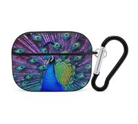 Beauty Peacock - Custodia protettiva antiurto per auricolari Airpods Pro di seconda generazione, con moschettone, anti-caduta, colore nero
