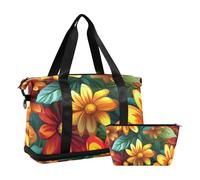 Beauty Spring - Borsone da palestra con margherite rosse e gialle, impermeabile, con borsa da toilette per palestra, bellezza fiori primaverili Margherite rosse e gialle, 1 size