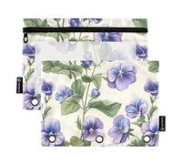 Beauty Spring Flowers Island Violet 3 anelli raccoglitore matita astuccio con cerniera set di 2 borse cosmetici impermeabili organizer ufficio