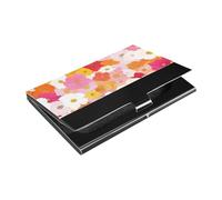 Beauty Spring Flowers Peach Blossom Slim piccolo porta biglietti da visita con porta carte in pelle e acciaio inossidabile per uso riunioni di lavoro