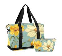 Beauty Spring Flowers Yellow Daisy Personal Item Borsa da viaggio Borsa da viaggio con borsa da toilette per lo sport Set da 2 pezzi, Bellezza Primavera Fiori Giallo, 1 size