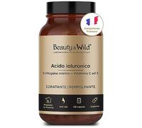 Beauty & Wild - Acido Ialuronico + Collagene Marino + Vitamina C + Vitamina E | Anti-Età | Antirughe | Pelle Idratata ed Elastica | Made in France | 120 Capsule - 2 Mesi di Trattamento