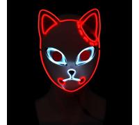 BEAUTYBIGBANG Maschera per Halloween Demon Slayer Maschera LED Fox Maschera Cosplay Anime Giapponese Demon Slayer Anime Fotografia Giocattolo Puntelli LED Maschera di Halloween (Rosso)