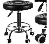 lushh BEAUTYLUSHH Sgabello girevole su ruote, portata 150 kg, altezza regolabile, per studi di cosmetici, parrucchieri, uffici con rivestimento in ecopelle, colore nero 23505