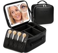 BeautyOnBoard Beauty case con specchio a LED, in pelle PU, 3 livelli di luminosità regolabili, custodia per cosmetici illuminata con specchio, divisori, organizer portatile da viaggio con manico